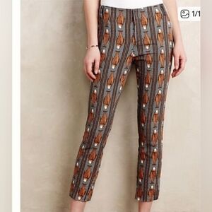Anthropologie Cartonnier Fishing Line Fish Print Charlie Pants, Size 8, Rare